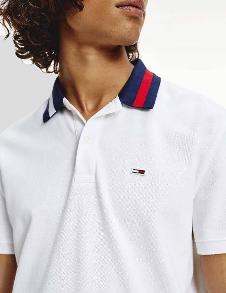 T-shirt TOMMY JEANS flag neck polo white